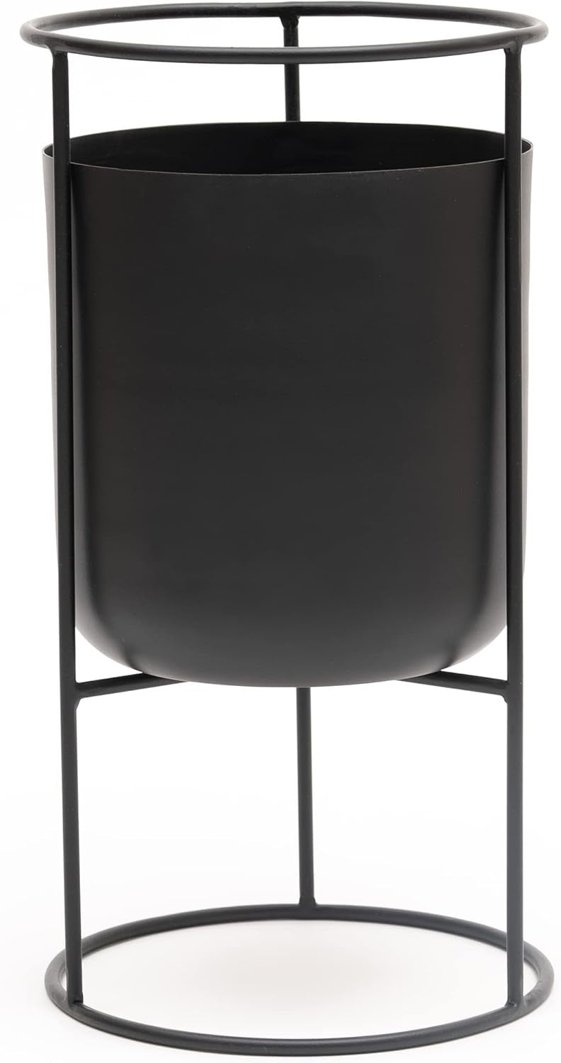 Black Metal Plant Stand with Pot 50cm Tall Indoor Modern Decorative Planter