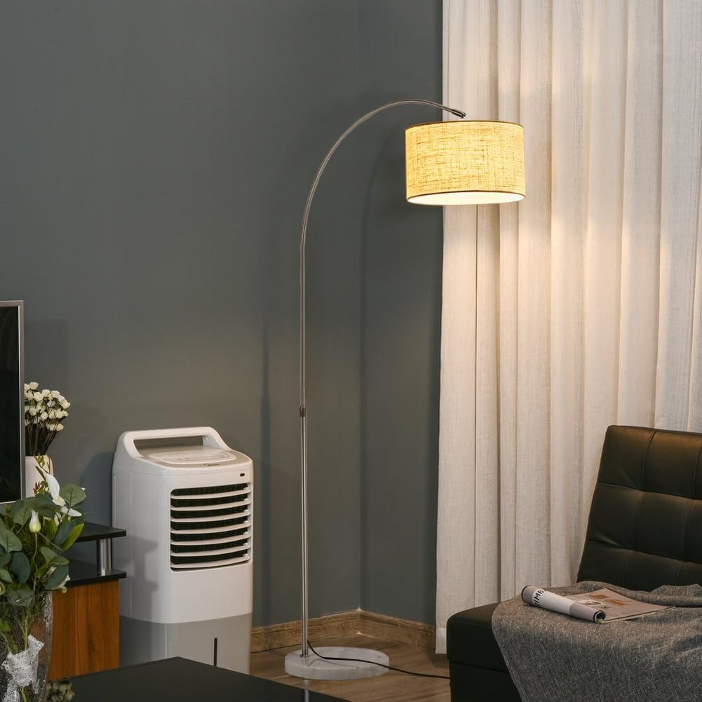 Arched Floor Lamp Adjustable Height Fabric Shade Standing Light E27