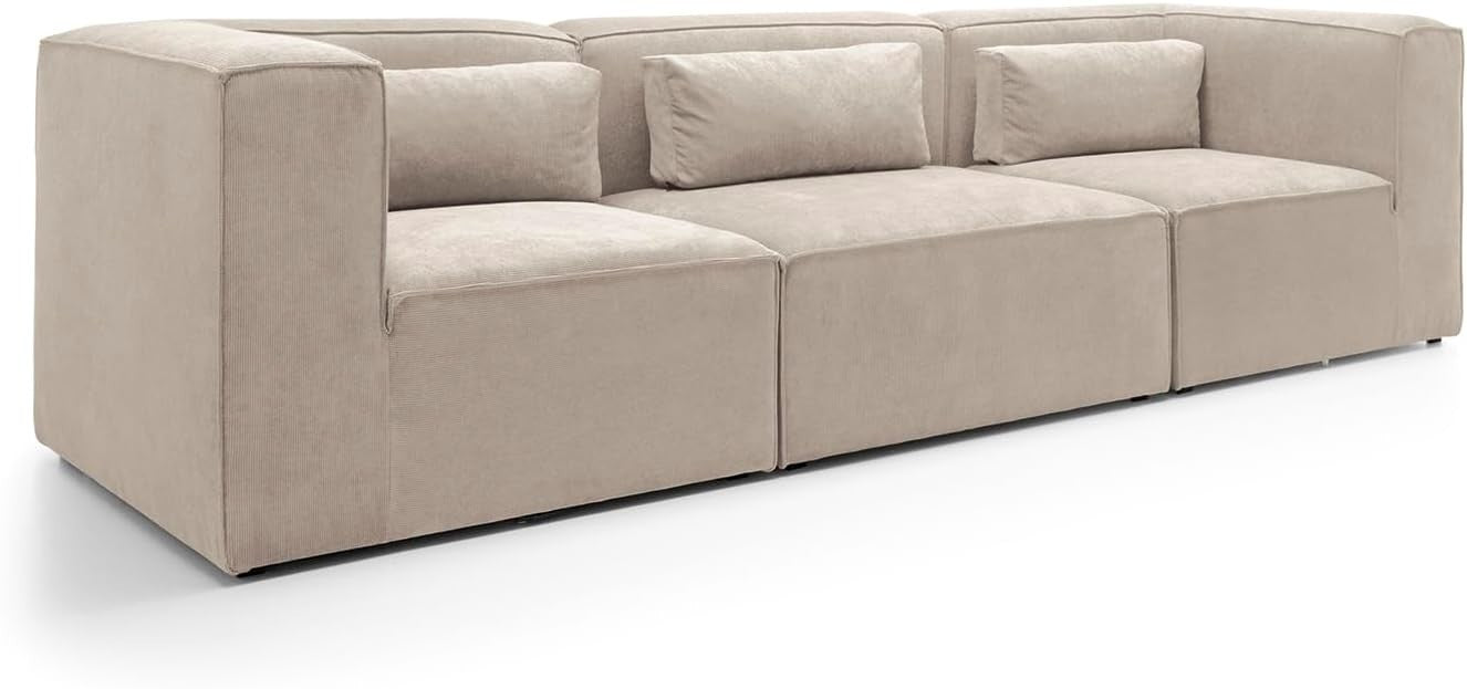 Modular 4 Seater Sofa Beige Cord Chenille Fabric | Space-Saving, Comfy, Modern