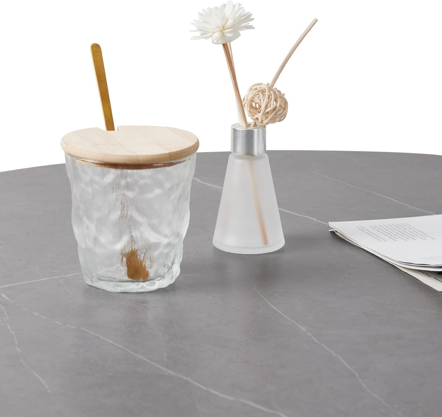 Luxury Nesting Coffee Table Marble Look Sintered Stone Black Metal Grey 80x80cm