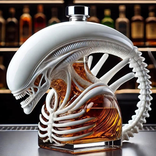 White Alien Whiskey Decanter 3D Sci-Fi Art Bottle Monster Display Bar Gift Uniqu