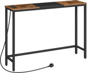 Slim Console Table with Charging Station | Power Outlet | Rustic Brown & Black