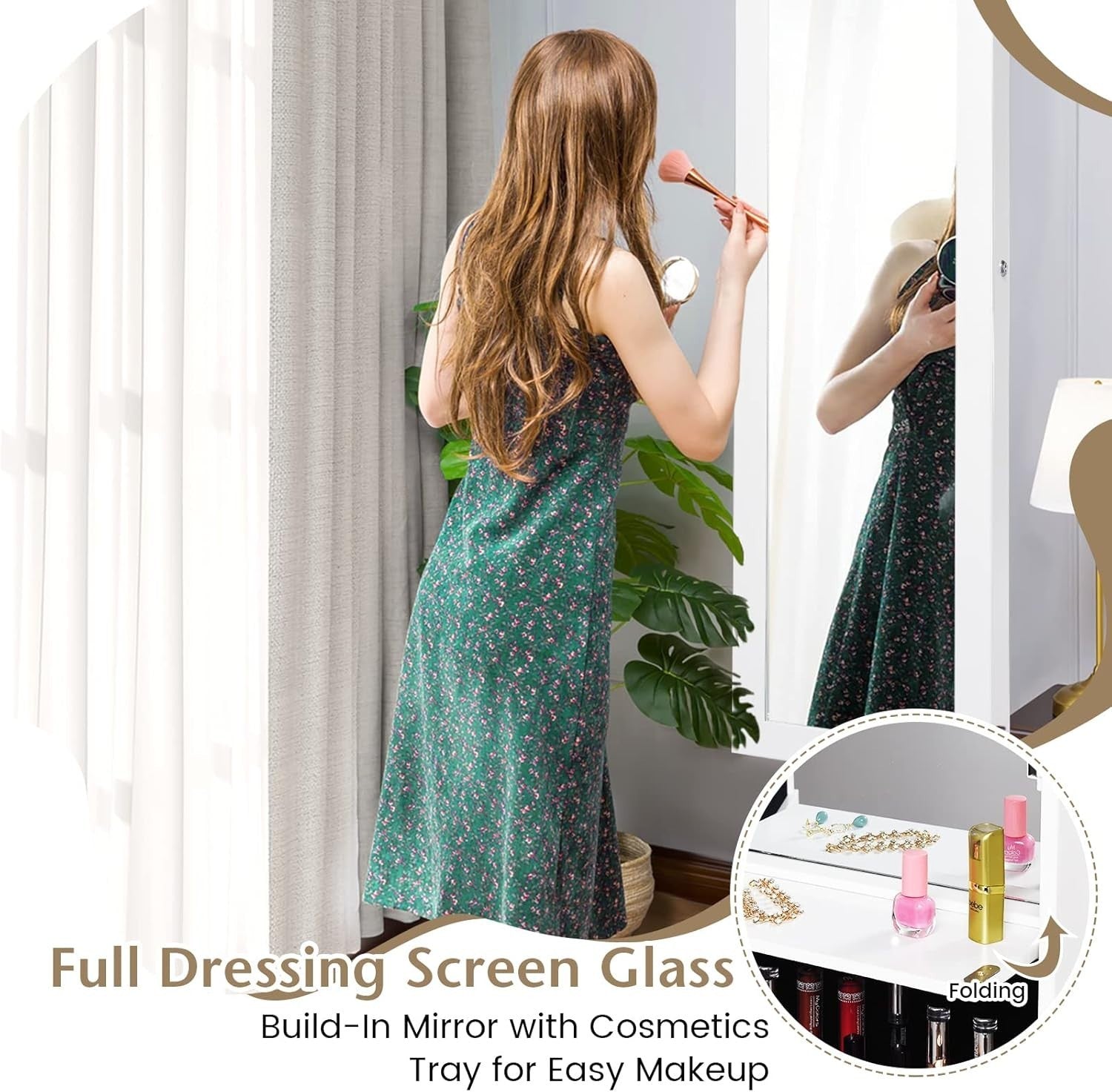 White LED Mirror Jewelry Cabinet Wall or Door Mount Lockable Storage