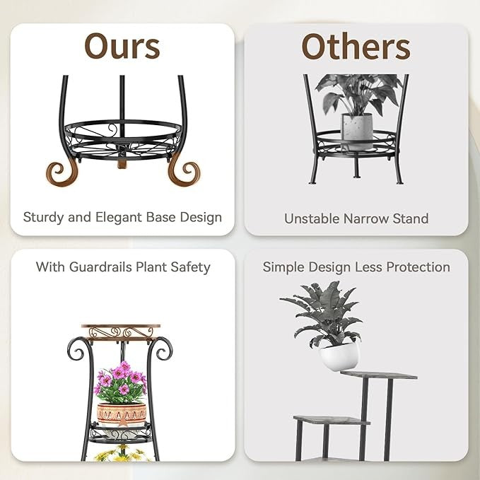 3 Tier Black Metal Plant Stand Indoor Outdoor Tall Flower Pot Display Rack