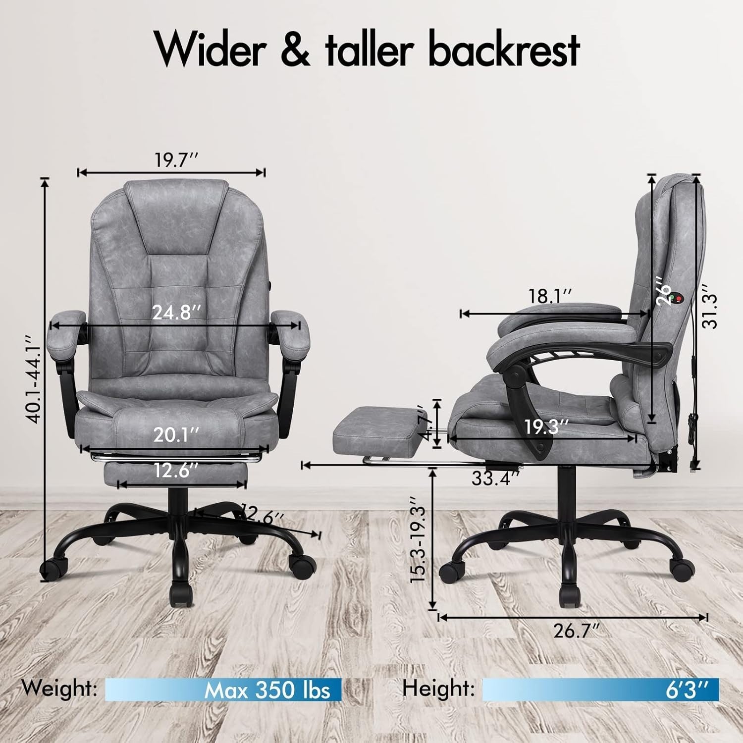 Grey Massage Office Chair Recliner Footrest Ergonomic PU Leather Swivel