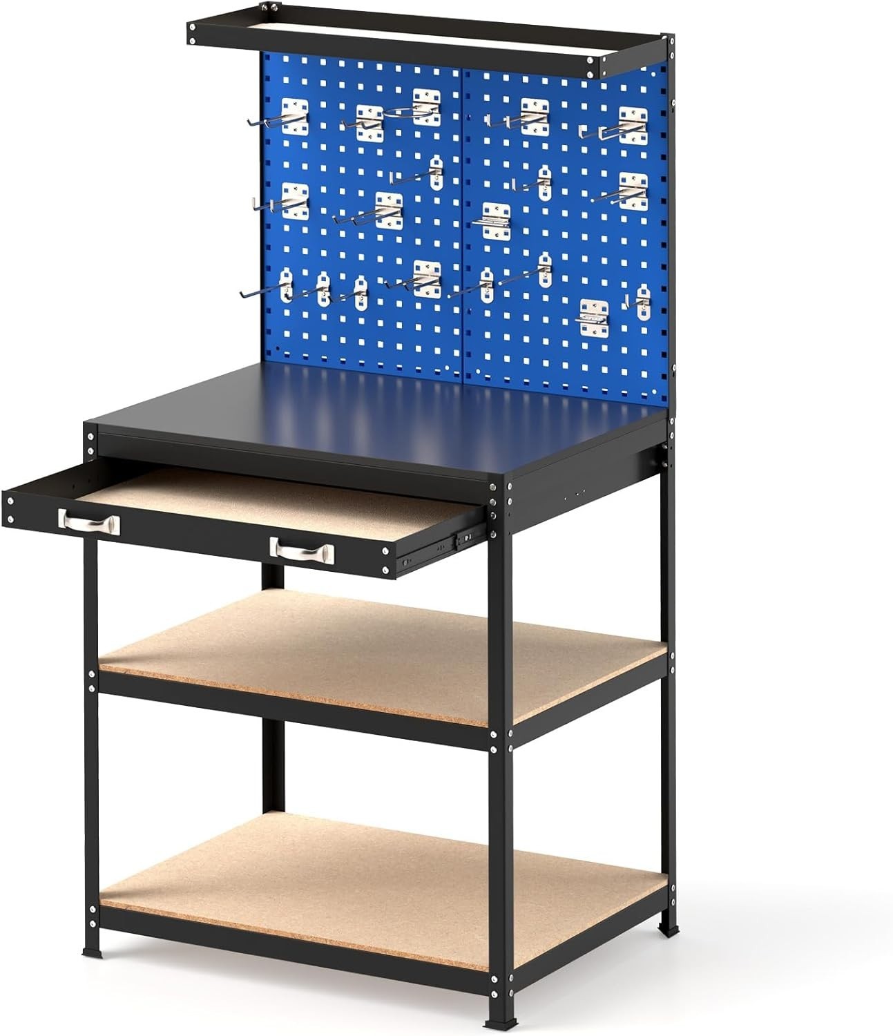 Navy Heavy Duty Garage Workbench Pegboards Drawer Shelves 290kg Tool Station