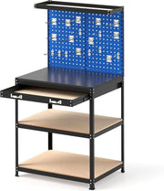 Navy Heavy Duty Garage Workbench Pegboards Drawer Shelves 290kg Tool Station
