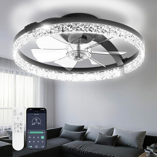 46cm Ceiling Fan with Lights Low Profile LED Dimmable Remote Black
