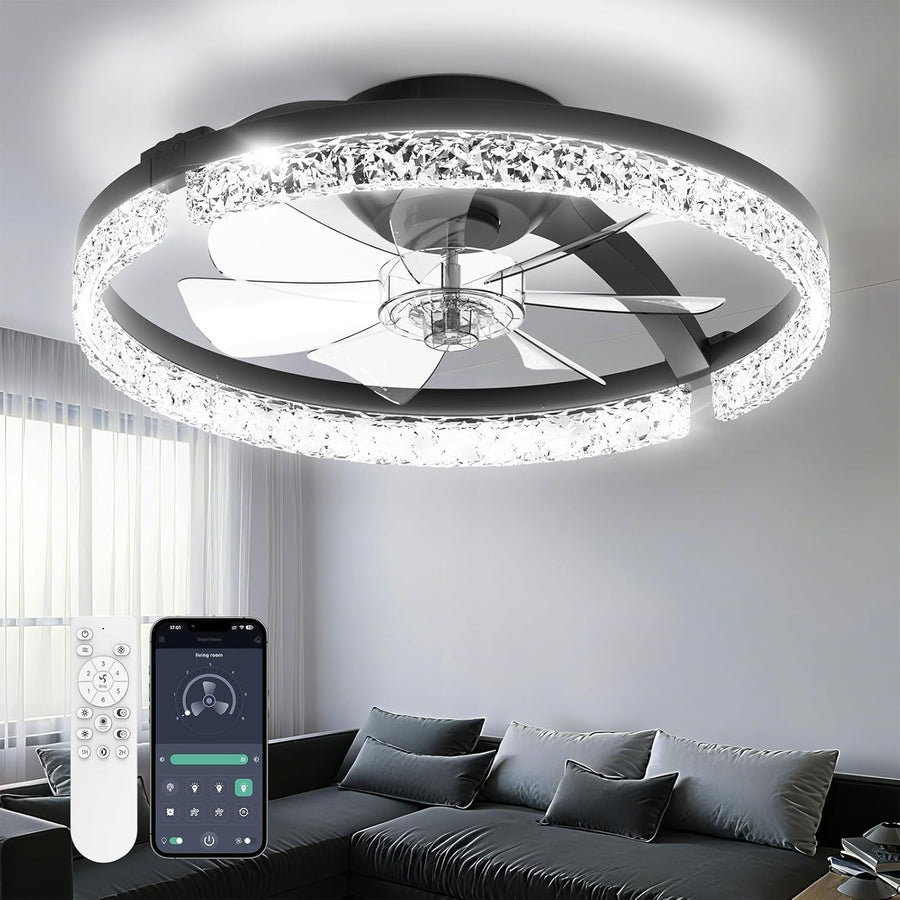 46cm Ceiling Fan with Lights Low Profile LED Dimmable Remote Black