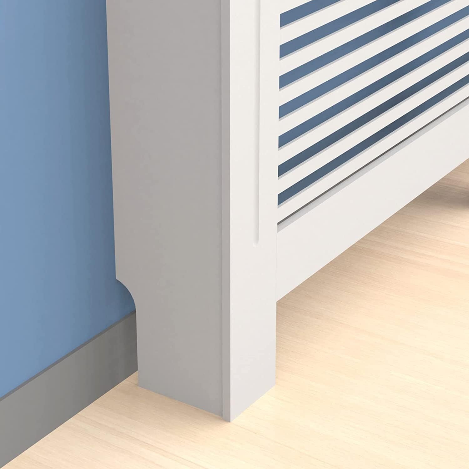 Modern White Radiator Cover Cabinet 92cm MDF Horizontal Slatted Heater Shelf