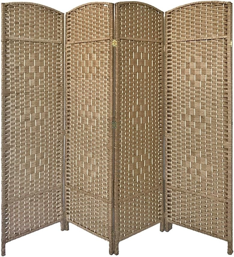 Natural Wicker Folding Room Divider 4 Panel Privacy Screen Rattan Partition Deco