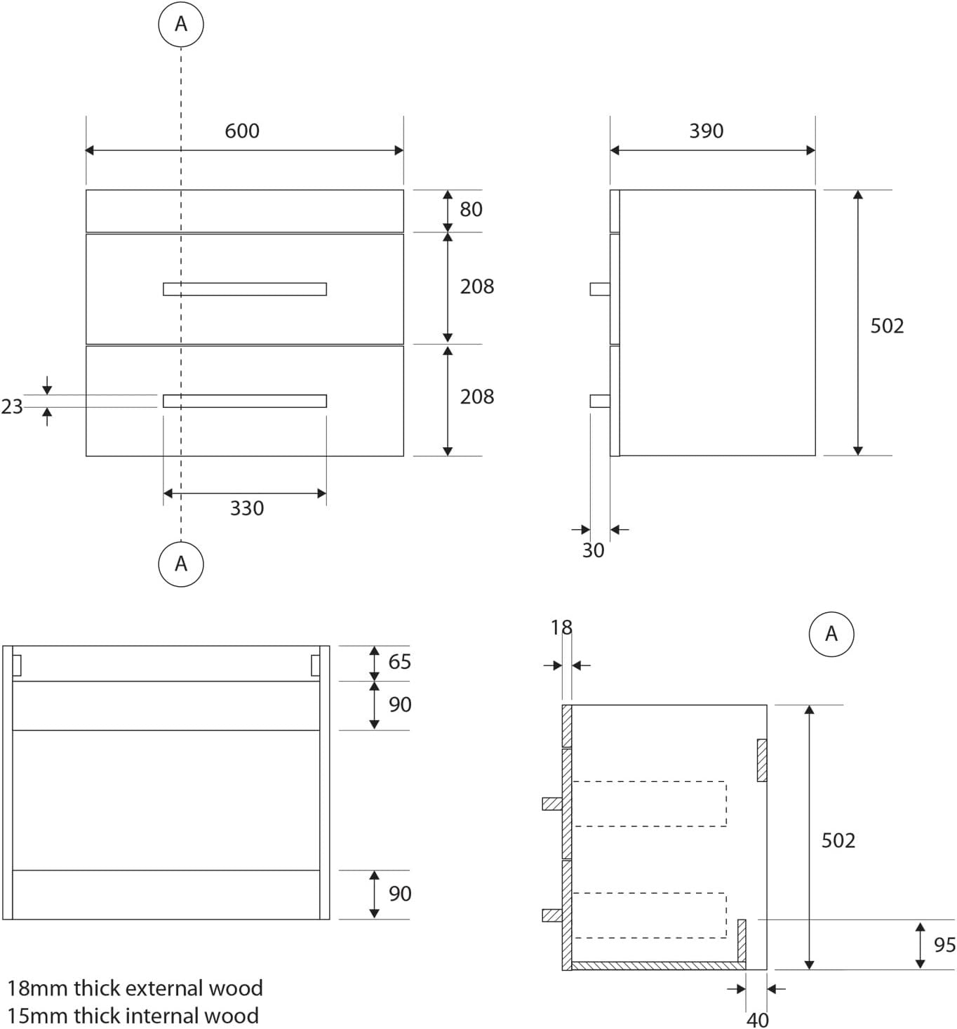 600mm Wall Hung White Bathroom Vanity Unit with Basin Gloss Storage Cabinet