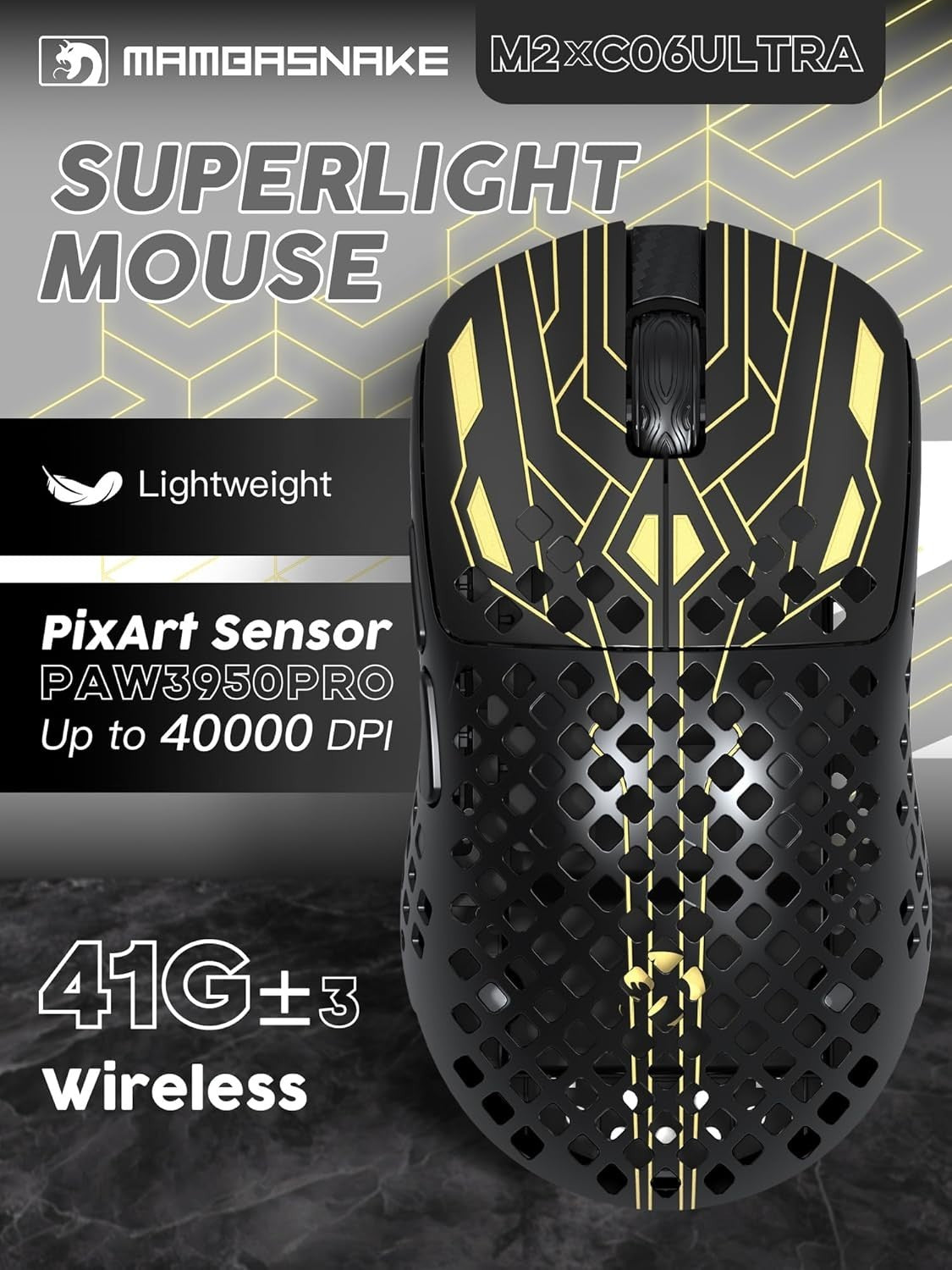 Ultra-Light 41g Gaming Mouse 40K DPI Tri-Mode Wireless RGB Pro
