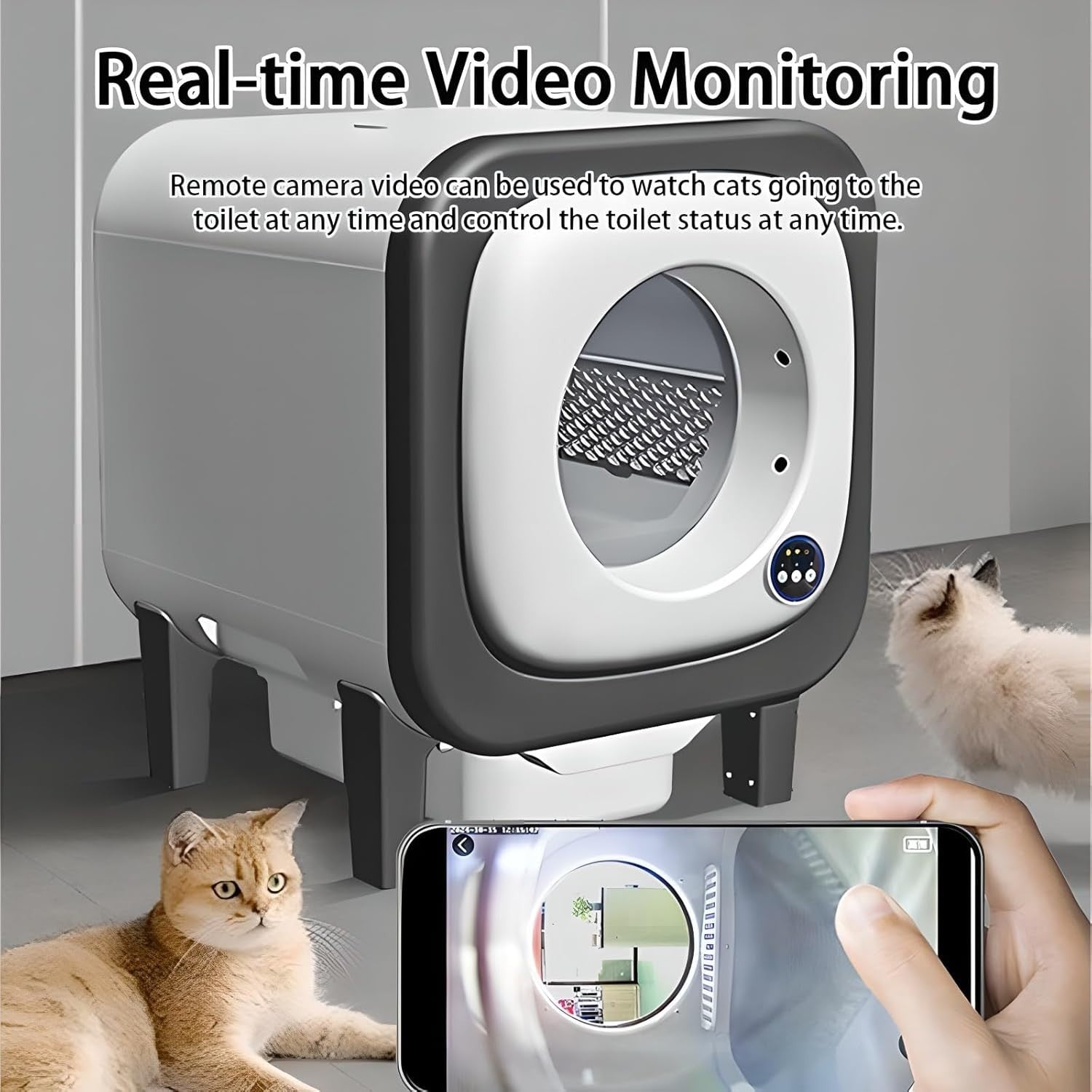 Self Cleaning Cat Litter Box APP Video Monitor 72L Smart Auto Tray