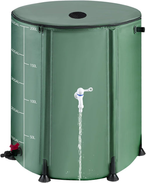 200L Collapsible Green Rain Barrel with Filter, Spigots & Overflow Kit
