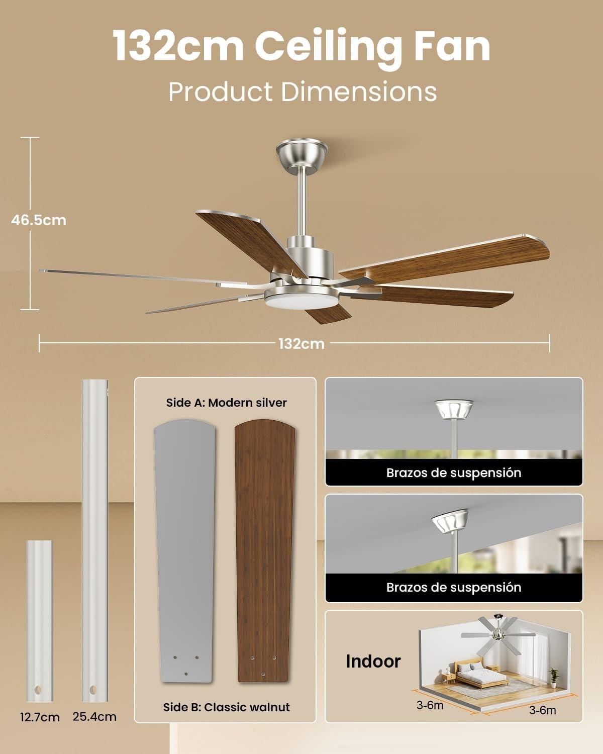 Airwit 52" Ceiling Fan with Lights, Double Sided Blades, Remote, LED