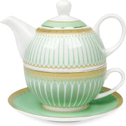 Porcelain Teapot Cup & Saucer Set Green Gold Afternoon Tea Set Gift