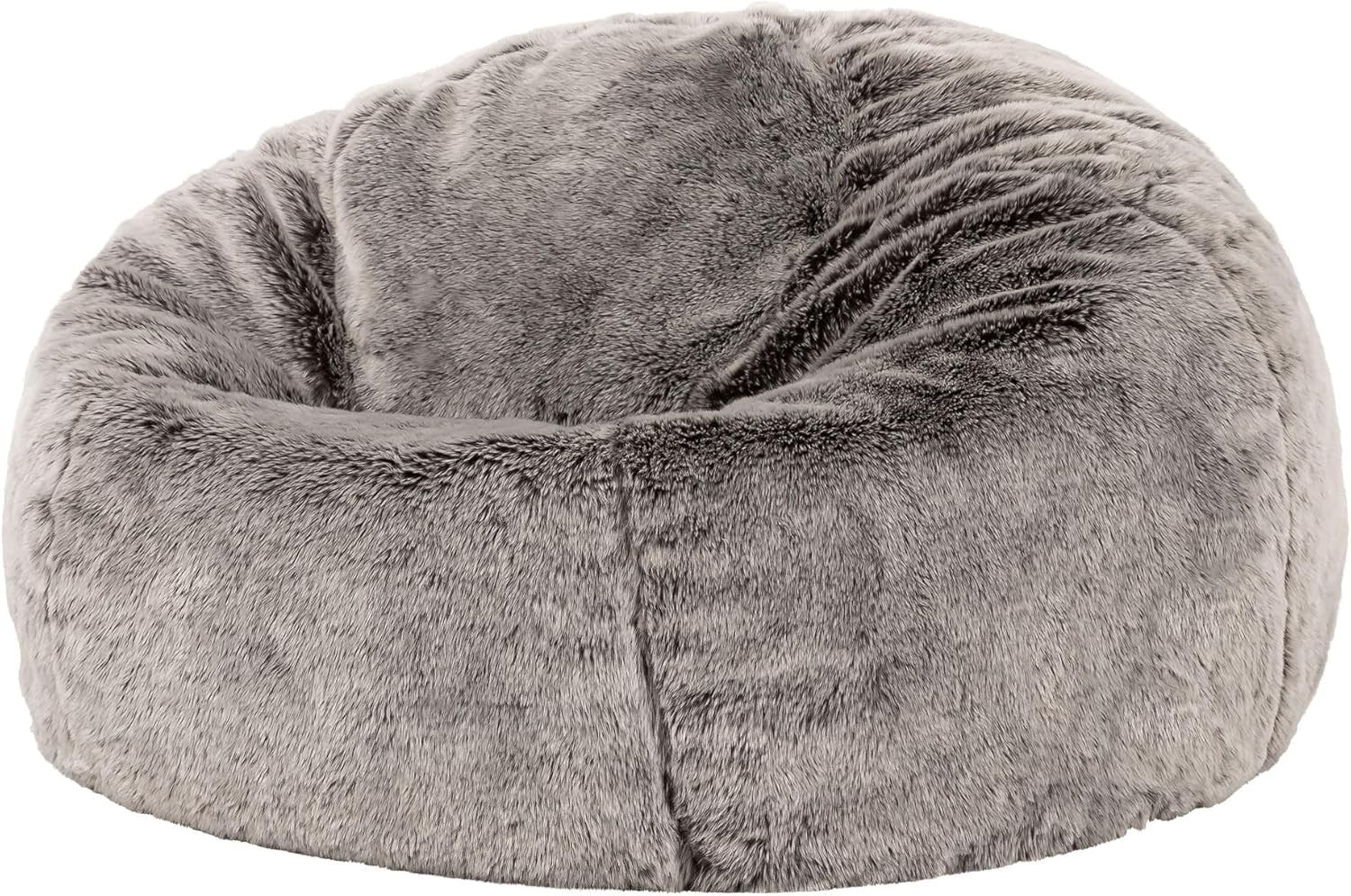 Luxury Faux Fur Bean Bag Chair Large Grey Comfy Seat for Lounge Bedroom
