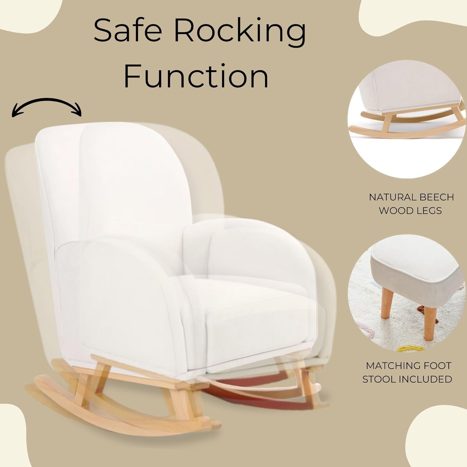 Cream Nursery Rocking Chair w/ Footstool – Plush Comfort for Baby Room