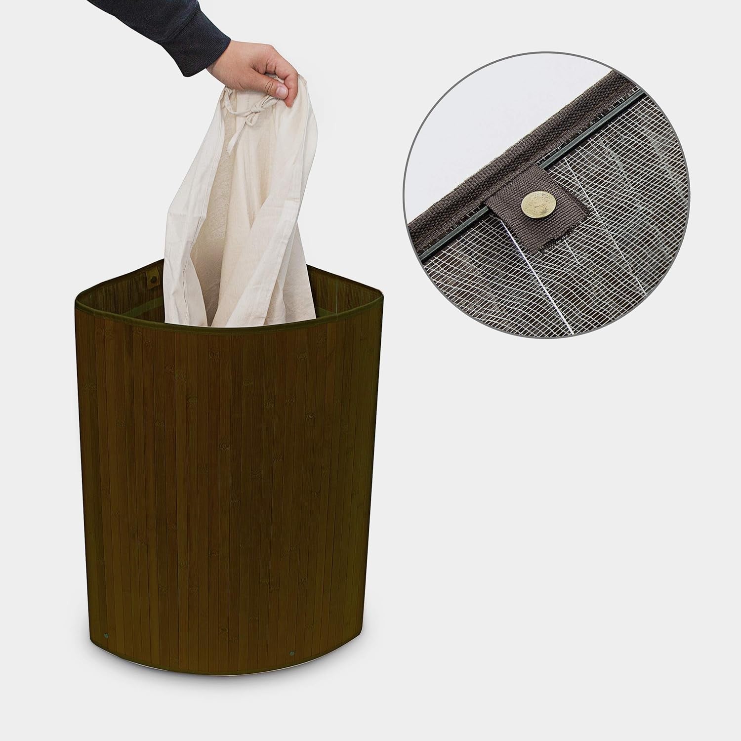 Corner Bamboo Laundry Basket with Lid 64L Foldable Hamper Brown 65x49x37cm
