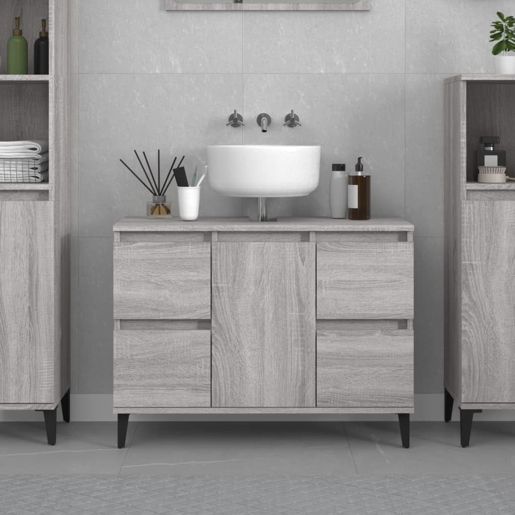 Modern Grey Sink Cabinet Bathroom Vanity Unit with Drawers & Storage Shelves