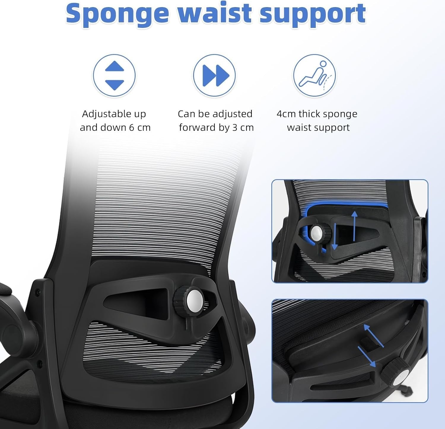 Ergonomic Office Chair Desk Seat Adjustable Lumbar Flip-Up Arms Mesh Back 120KG