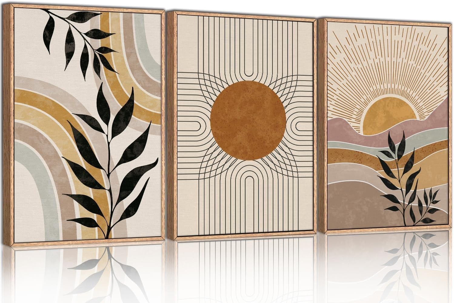 Boho Framed Canvas Wall Art Set of 3 Abstract Nature Prints 12x16