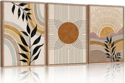 Boho Framed Canvas Wall Art Set of 3 Abstract Nature Prints 12x16