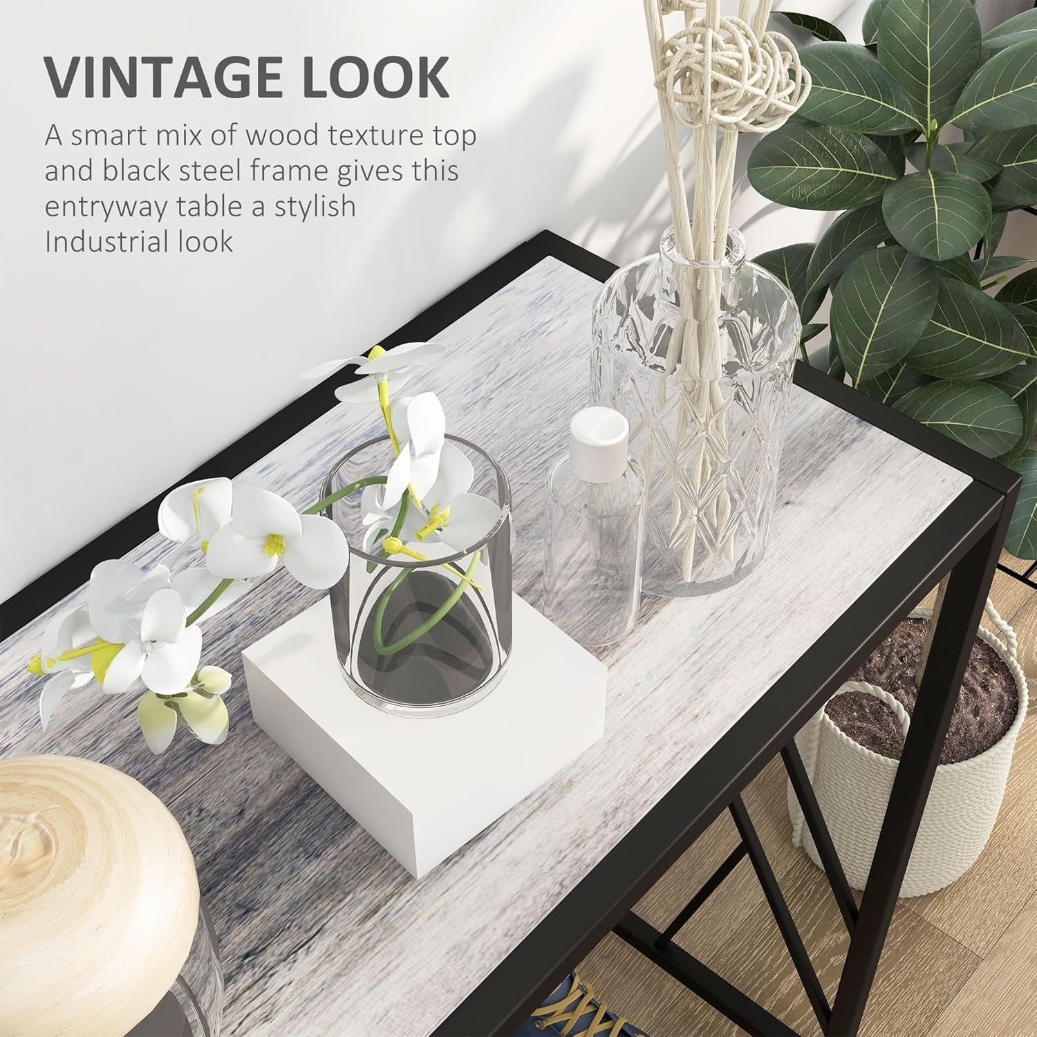 Industrial Console Table with Metal Frame, Engineered Wood Top, 120cm