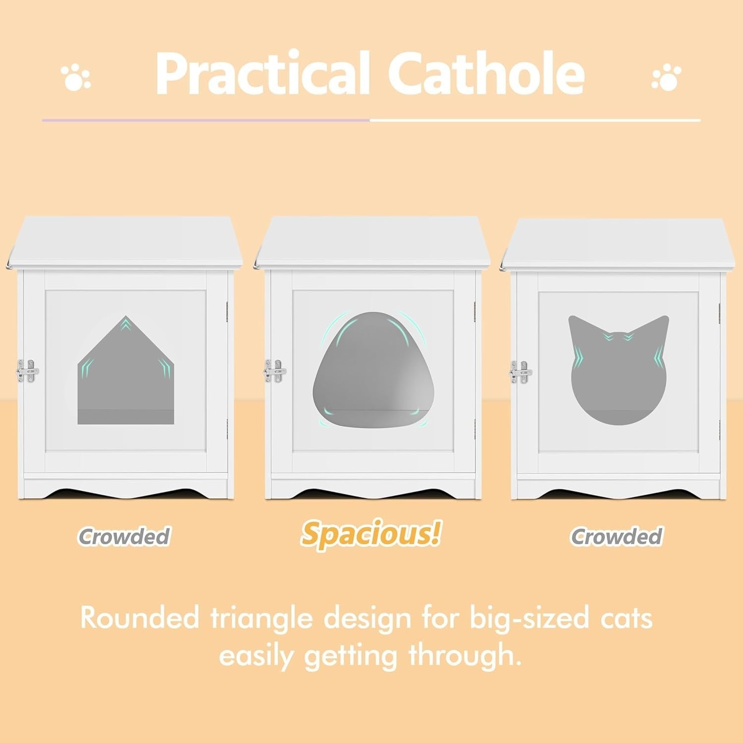 Hidden Cat Litter Box Furniture with Towel Bar, Enclosed Cabinet White