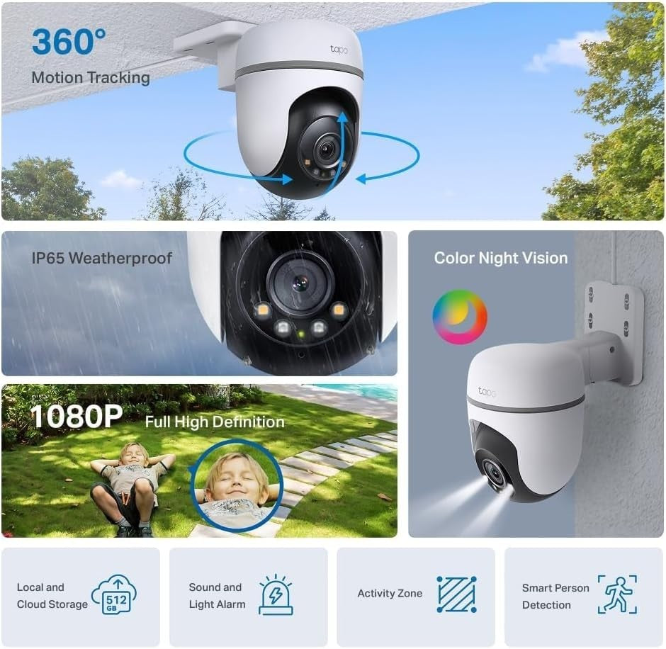 1080P Outdoor Security Camera 360° PTZ WiFi Color Night Vision AI