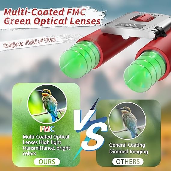 8x21 Waterproof Kids Compact Binoculars Mini Travel for Bird Watching Red