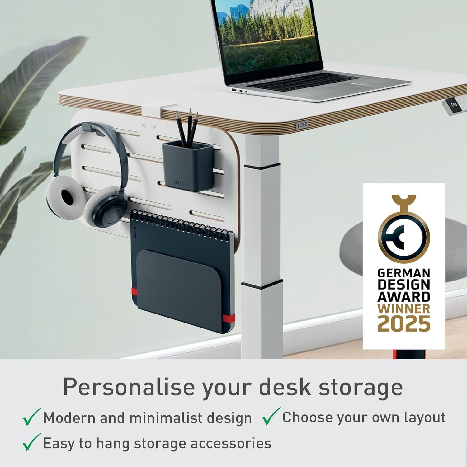 Small Pegboard Desk Organiser with Accessories Clamp Mount White 42x25cm