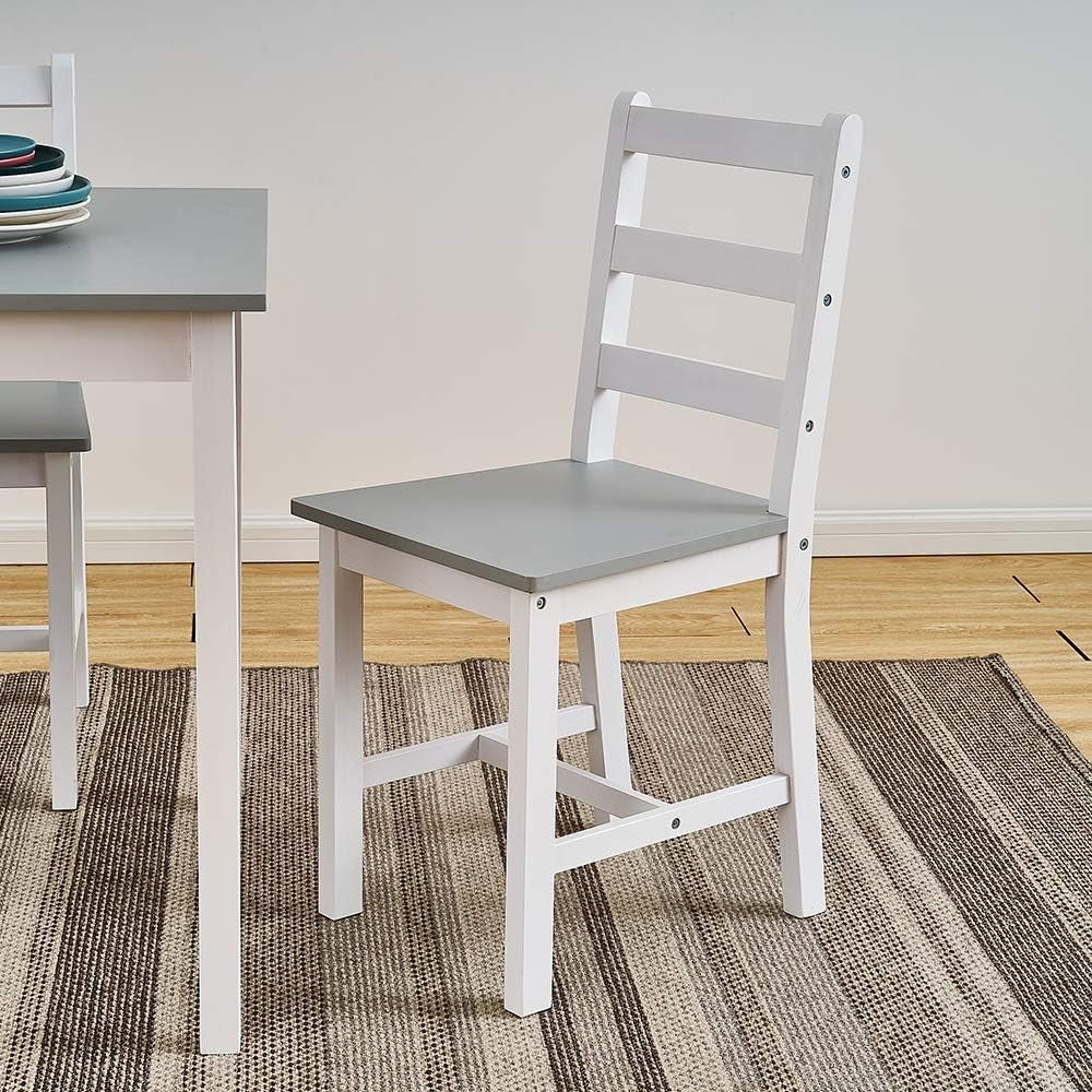 Solid Pine Dining Table Set 4 Chairs Grey White | Durable Kitchen Furniture