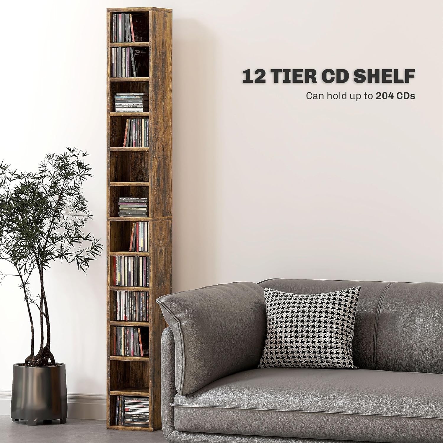 CD Storage Tower 204 CD Bookcase 12 Cube Slim Media Display Shelf