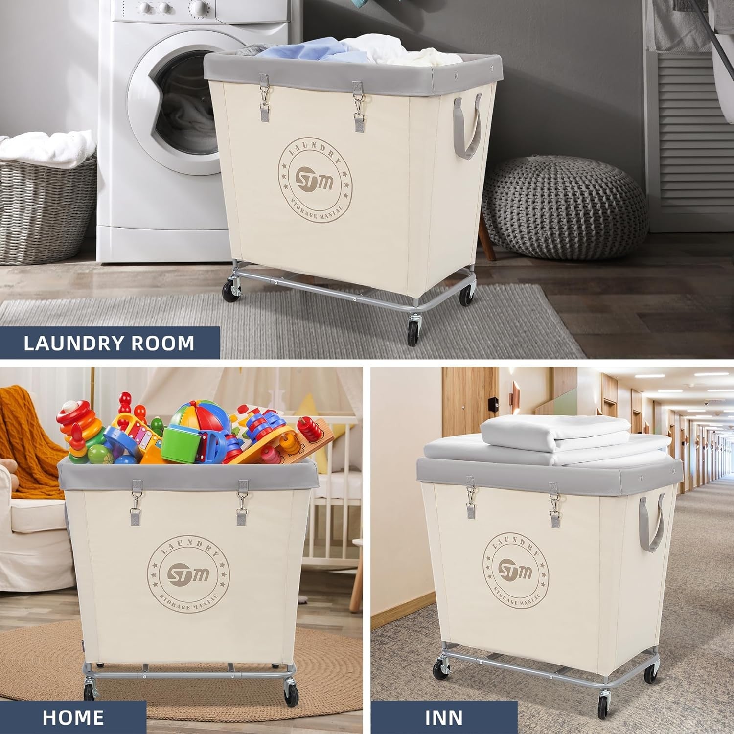 320L Industrial Laundry Hamper on Wheels | Heavy-Duty Cart | Large Canvas Bin