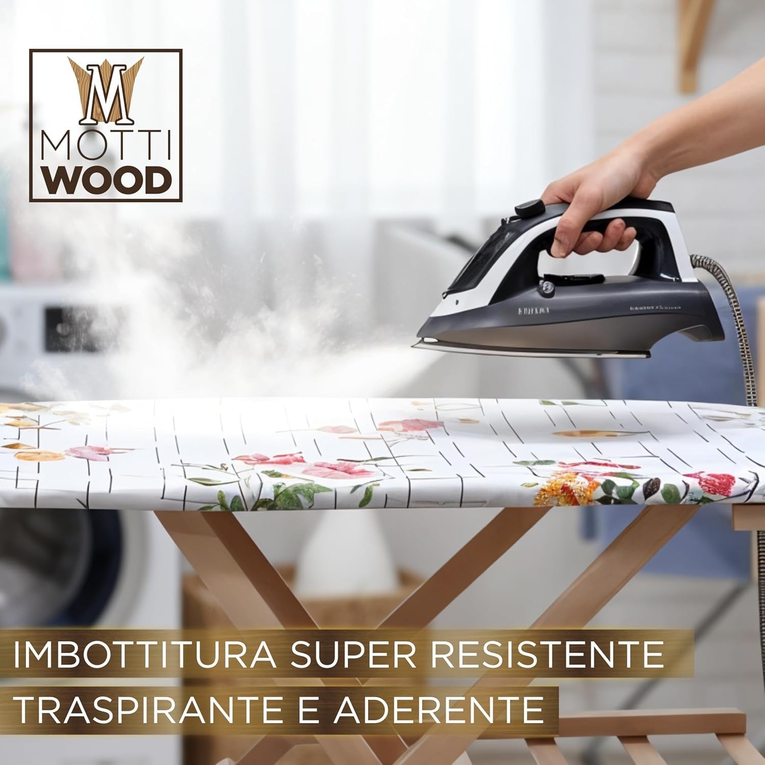 Wooden Ironing Board Adjustable Height Foldable Beech Wood Boiler Holder