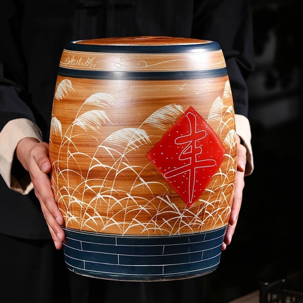 10KG Ceramic Rice Storage Jar Sealed Porcelain Grain Container Lid