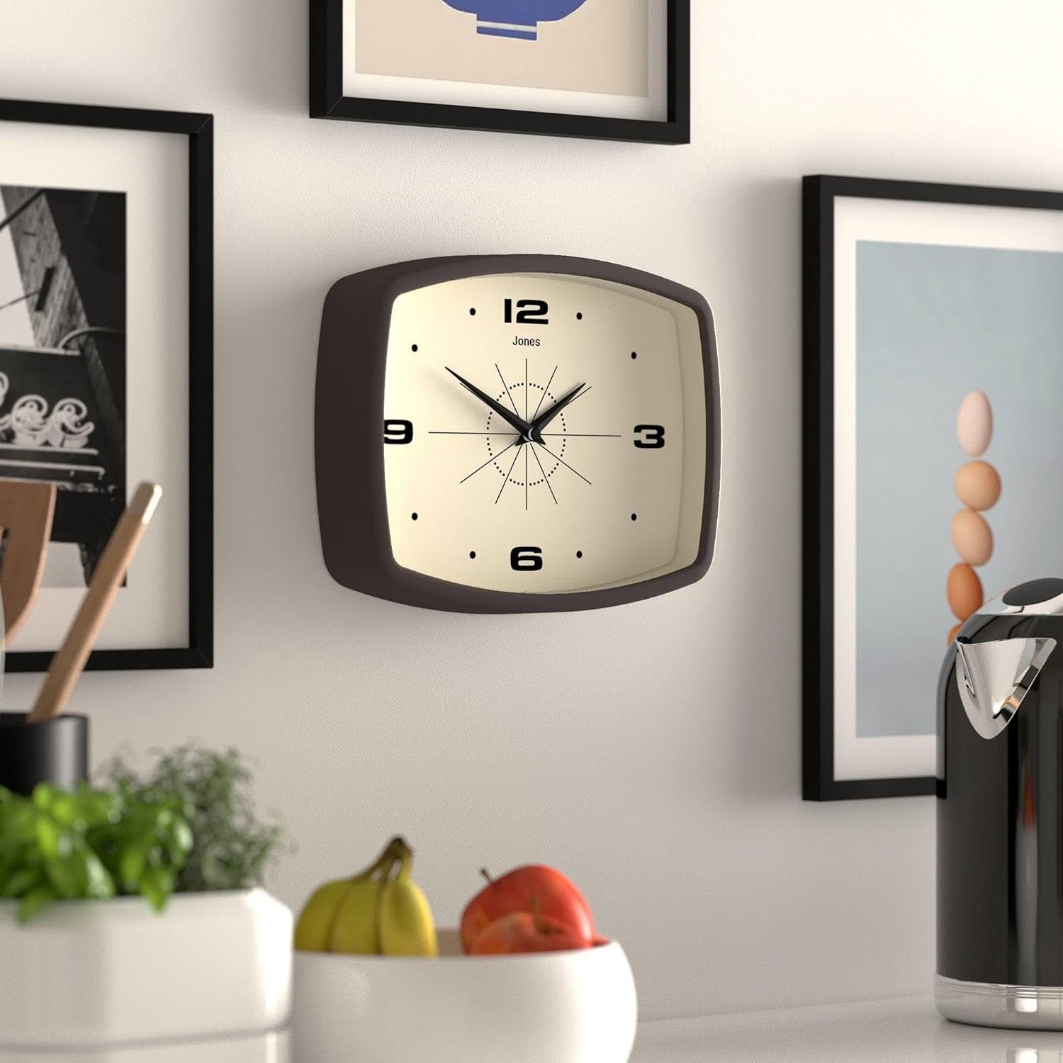 Retro 25cm Wall Clock Rectangle Silent Mocha Brown Kitchen Living Room Decor