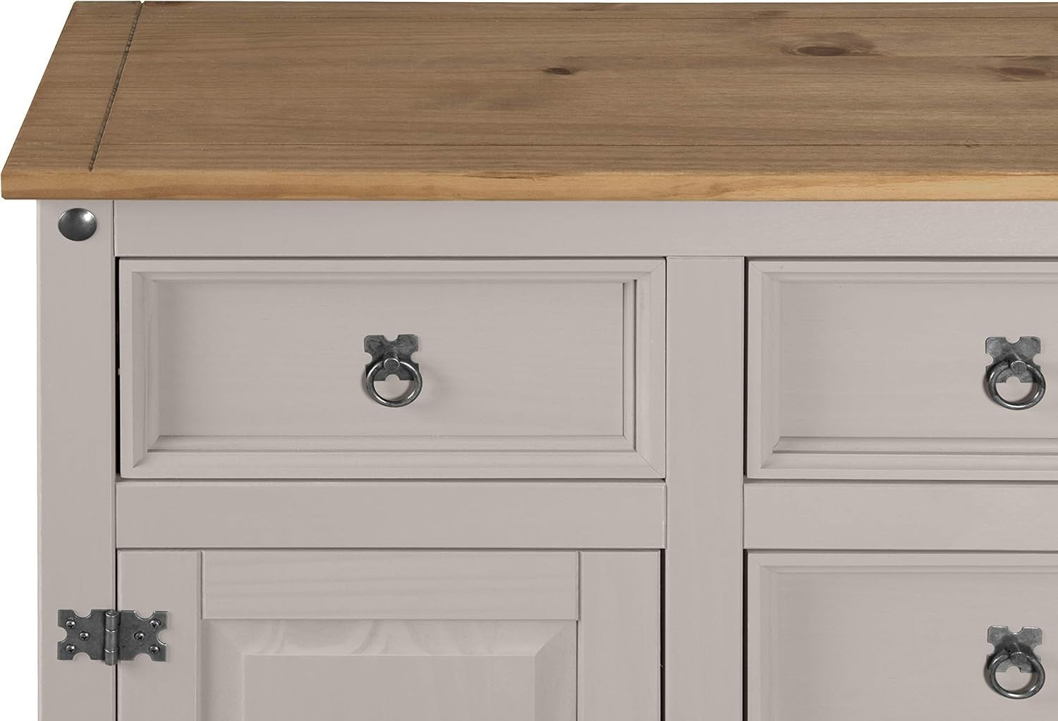 Grey Pine Sideboard Cabinet 2 Doors 5 Drawers Storage Rustic Solid Wood Unit