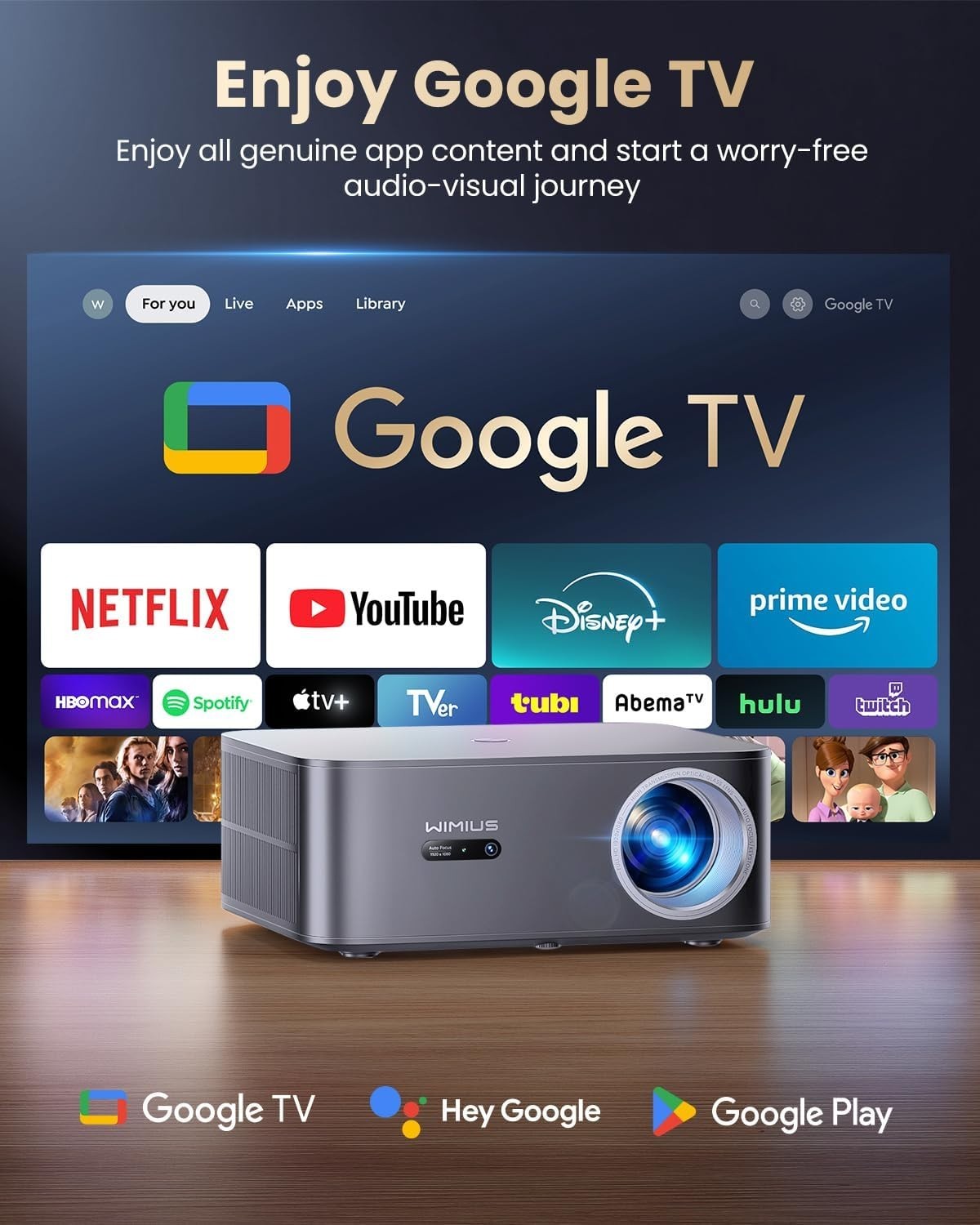 1200 ANSI Smart Projector 1080P 4K Google TV WiFi 6 Bluetooth Netflix
