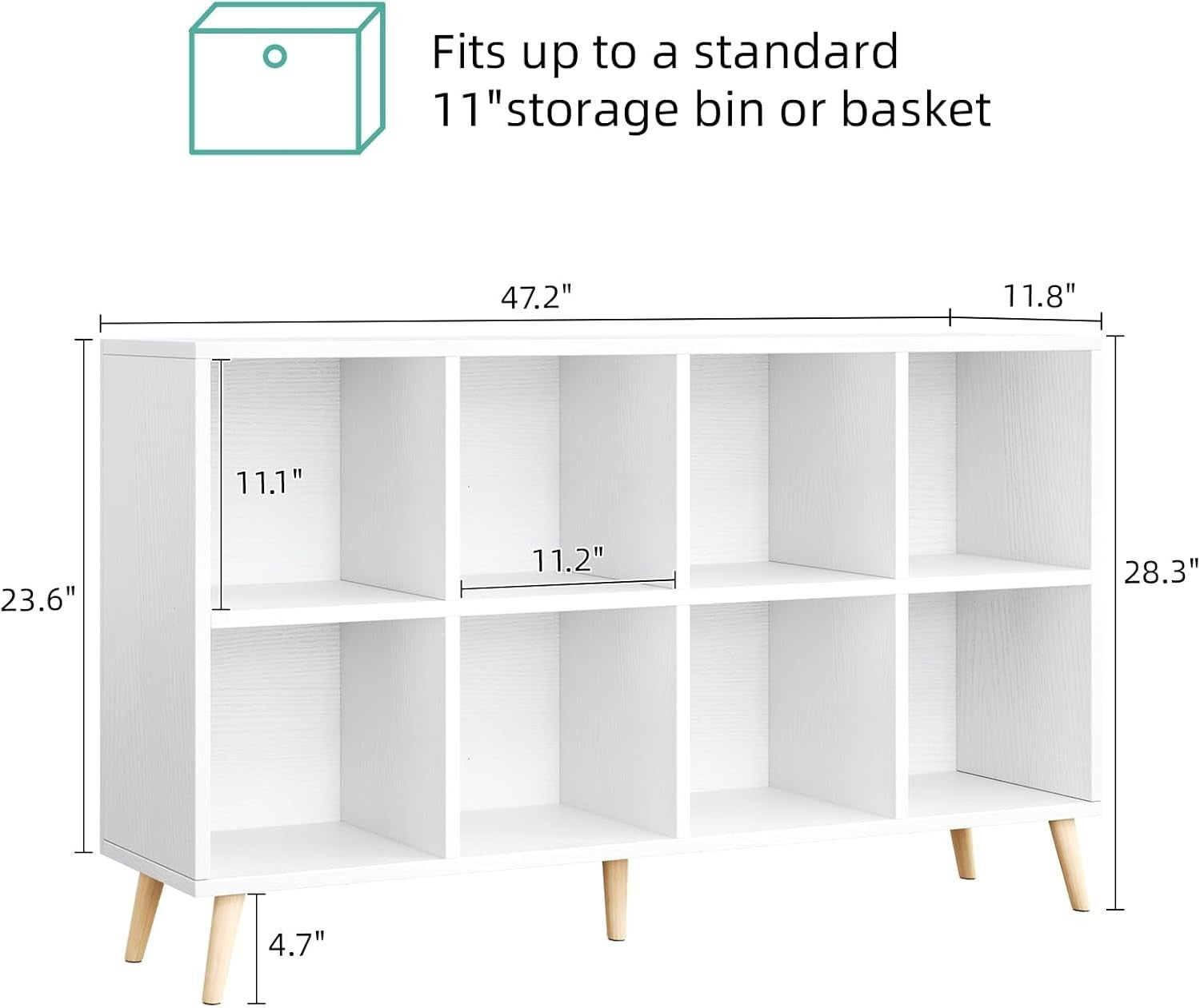 8 Cube Modern Bookcase with Legs White Wooden Storage Shelf 120cm