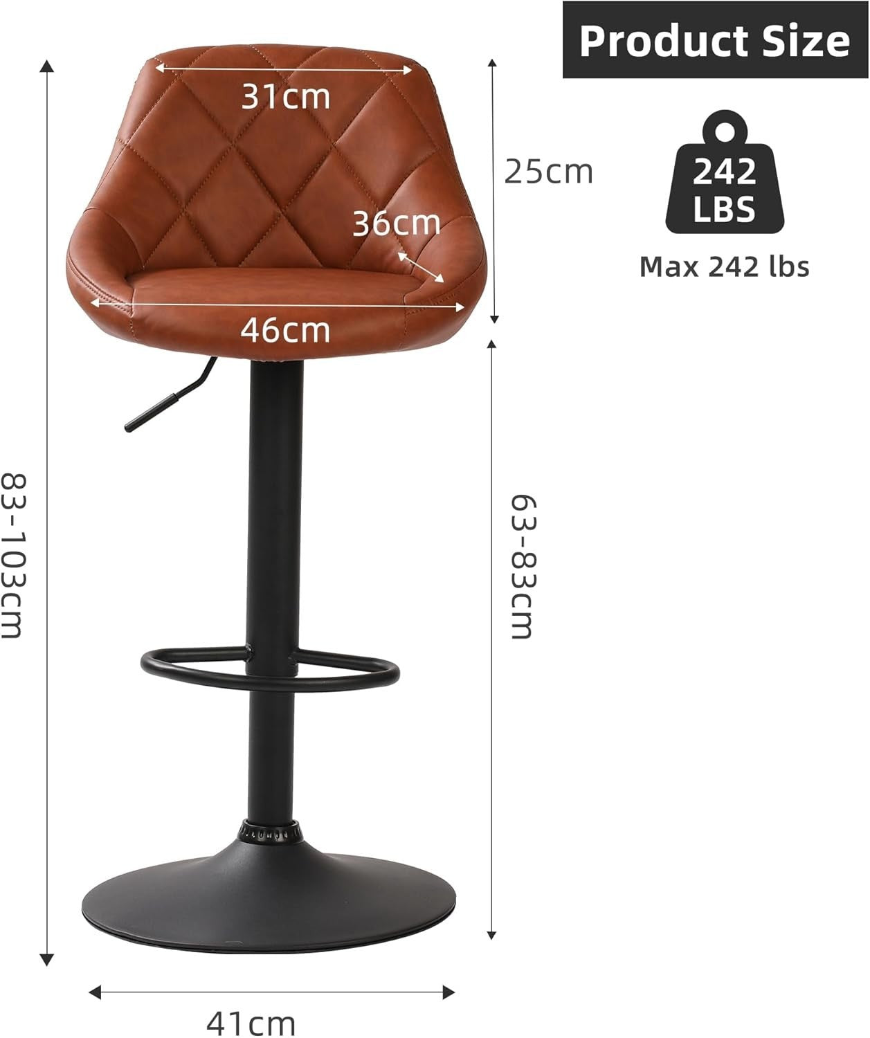 Adjustable PU Leather Bar Stools with Footrest – Zamaro Brown