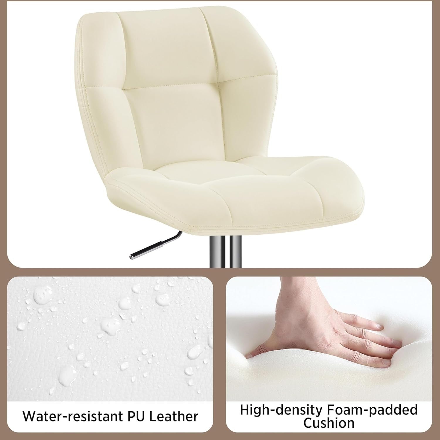 Adjustable Swivel Bar Stools Set of 2 Beige PU Counter Chairs