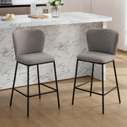 Grey Linen Bar Stool Set 2 – Upholstered High Counter Kitchen island Chairs
