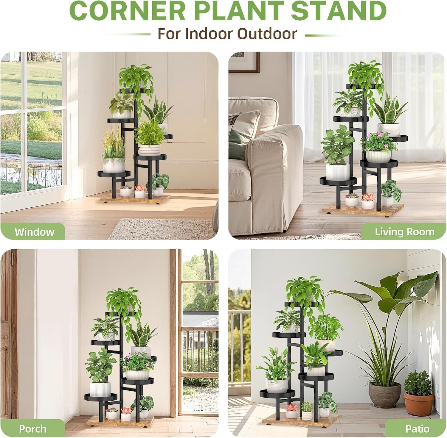 5-Tier Metal & Wood Plant Stand, Corner Indoor Outdoor Flower Display Rack