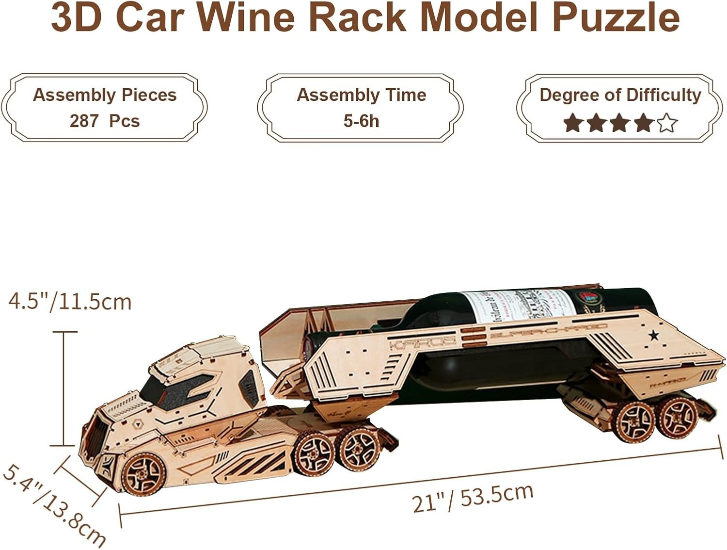 3D Wooden Red Wine Rack Puzzle DIY Model Kit, 287 Pieces, Easy Assembly