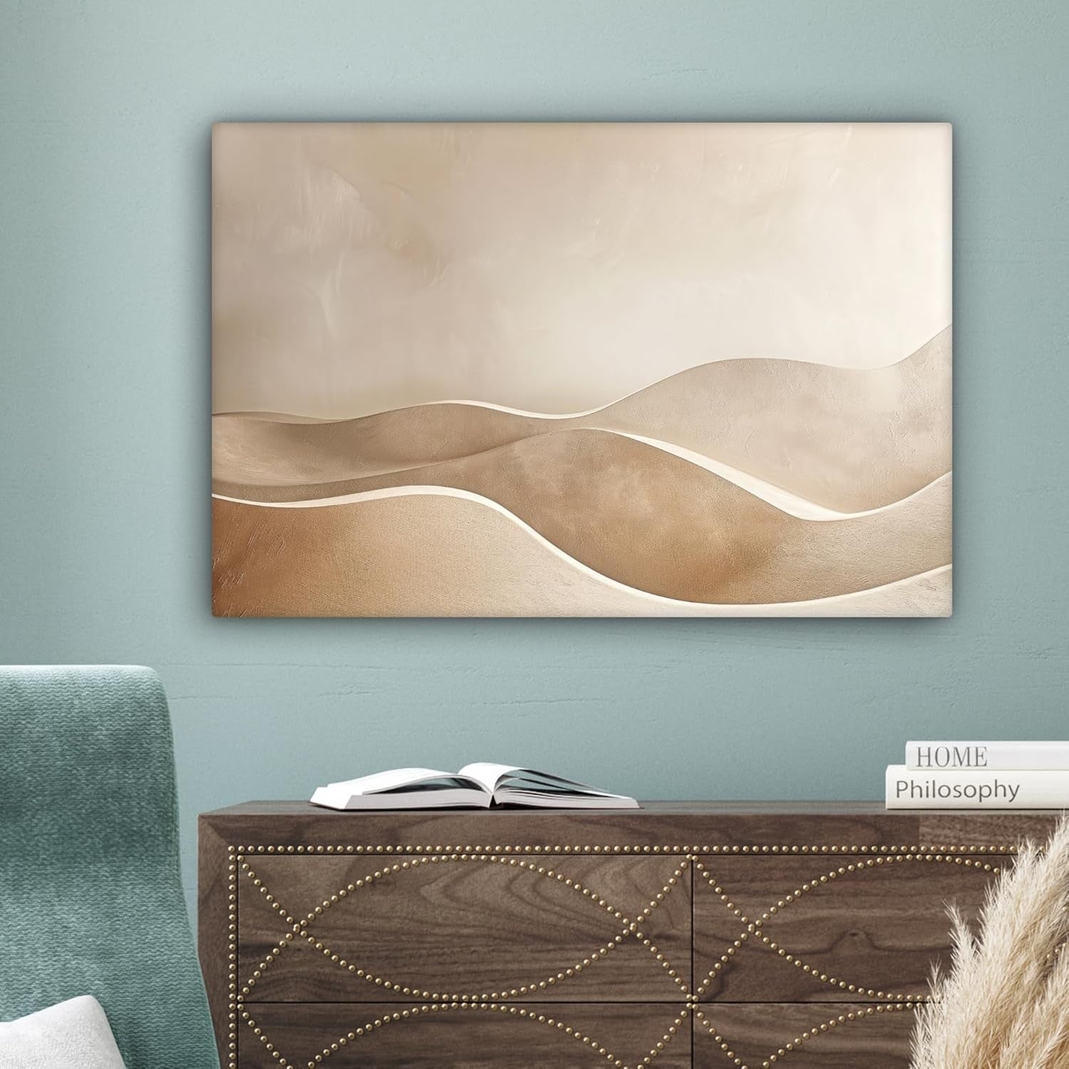 Abstract Beige Hills Canvas Wall Art Modern Minimal Landscape Print 35x24 Decor