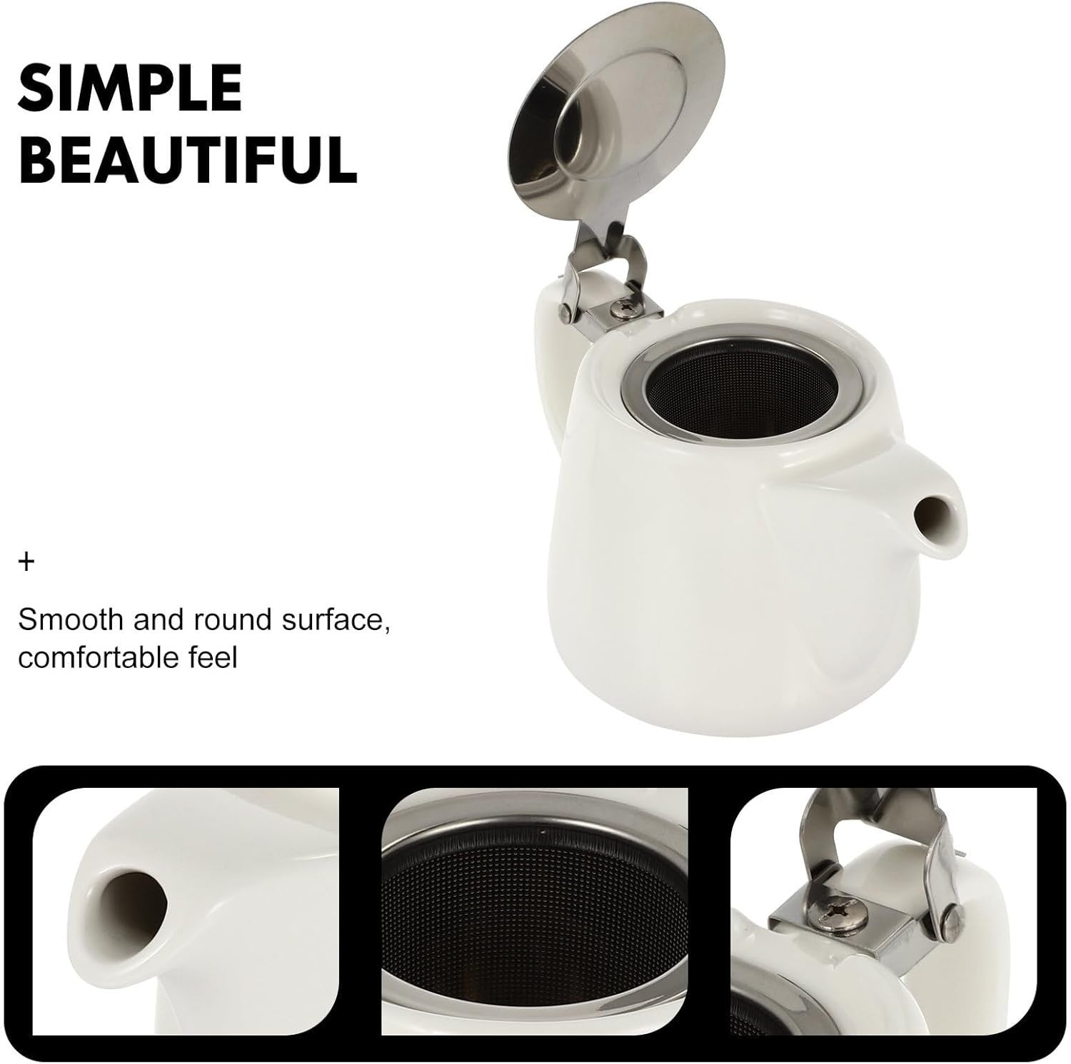 Ceramic Teapot with Stainless Steel Strainer Heat Resistant Tea Pot