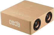 Wooden Bluetooth Alarm Clock Speaker LED Display Snooze Bedside Brown